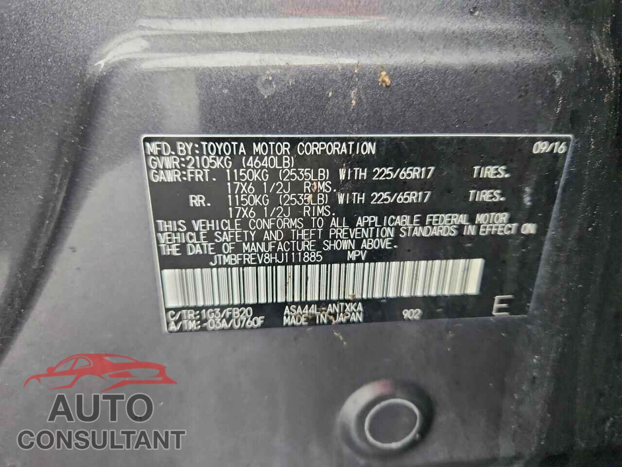 TOYOTA RAV4 2017 - JTMBFREV8HJ111885