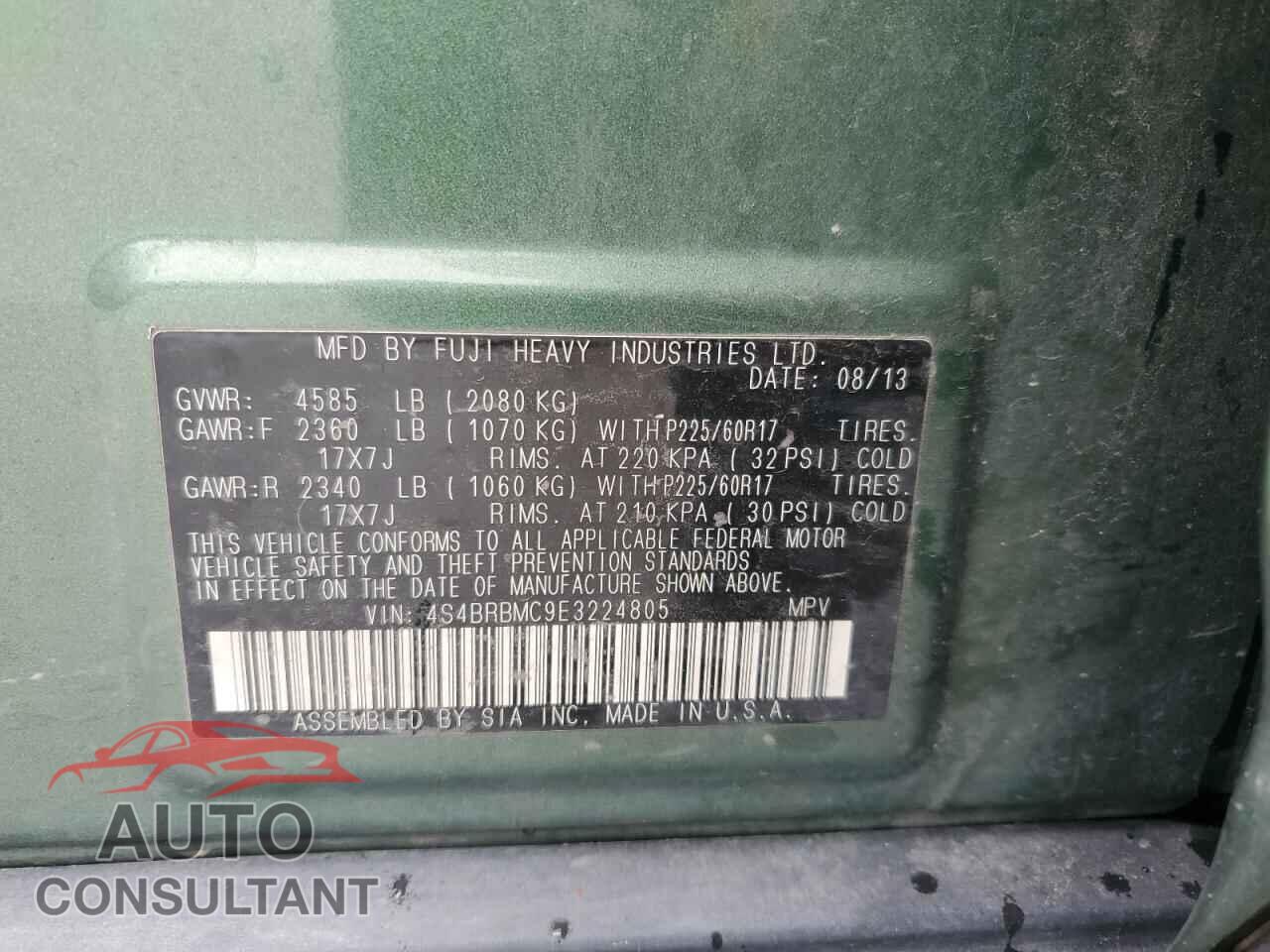 SUBARU OUTBACK 2014 - 4S4BRBMC9E3224805