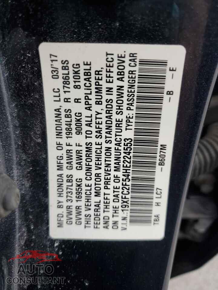 HONDA CIVIC 2017 - 19XFC2F54HE224553