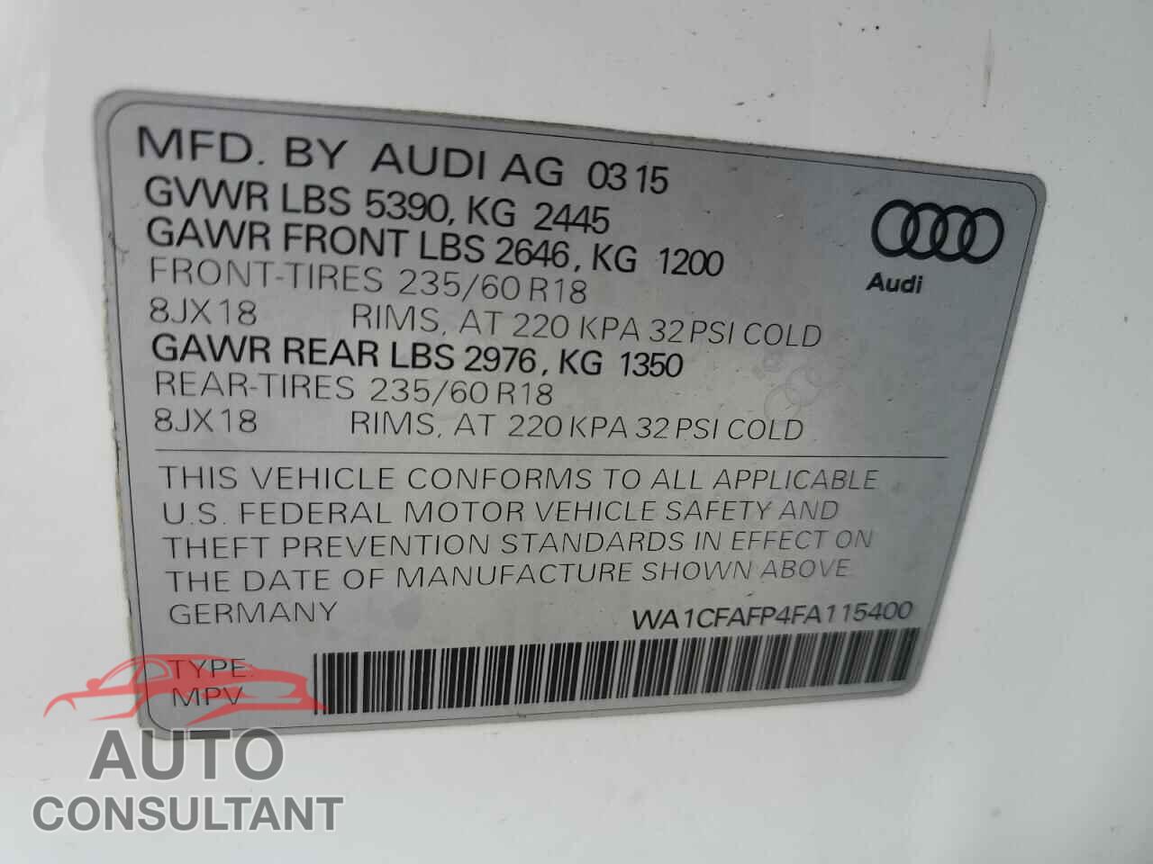 AUDI Q5 2015 - WA1CFAFP4FA115400