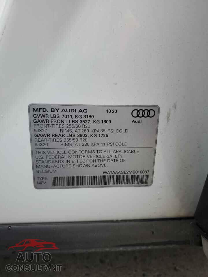 AUDI E-TRON 2021 - WA1AAAGE2MB010087