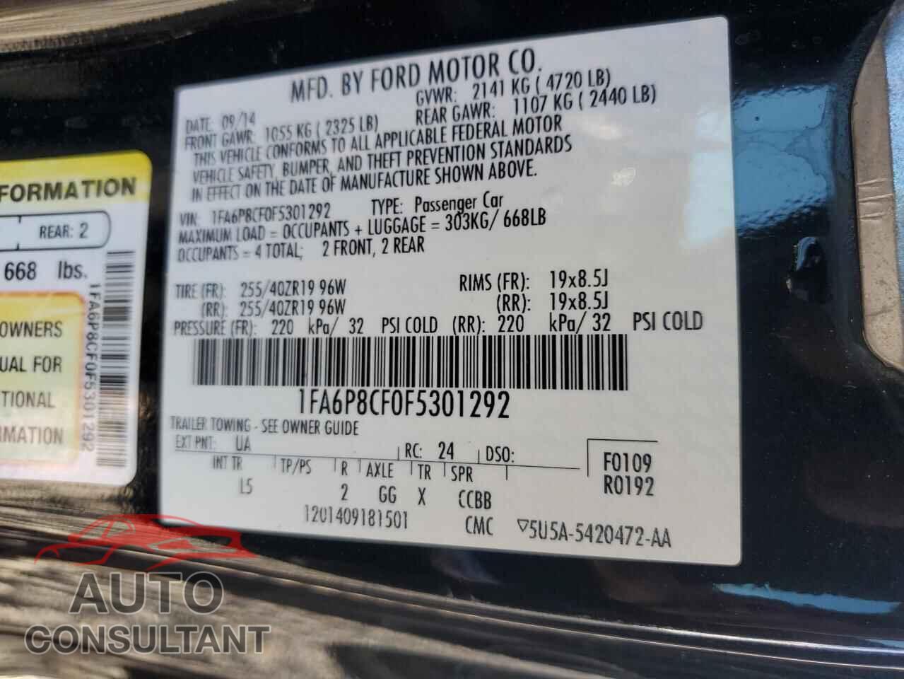FORD MUSTANG 2015 - 1FA6P8CF0F5301292