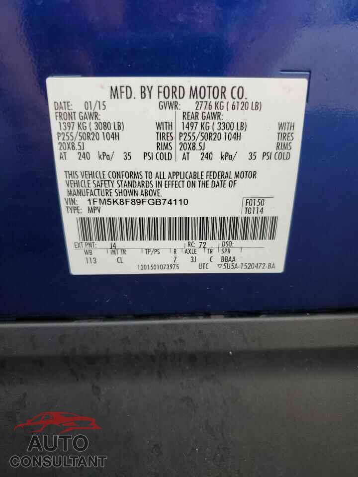 FORD EXPLORER 2015 - 1FM5K8F89FGB74110