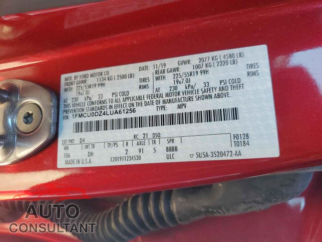 FORD ESCAPE 2020 - 1FMCU0DZ4LUA61256