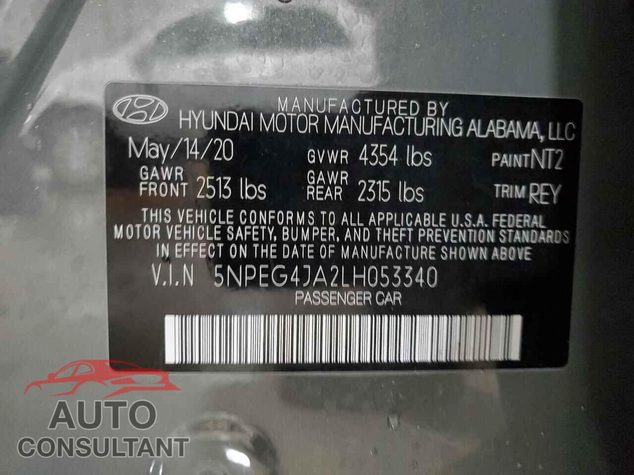 HYUNDAI SONATA 2020 - 5NPEG4JA2LH053340