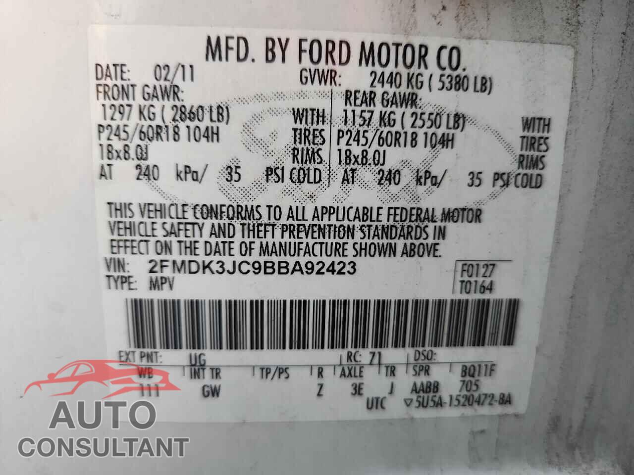 FORD EDGE 2011 - 2FMDK3JC9BBA92423