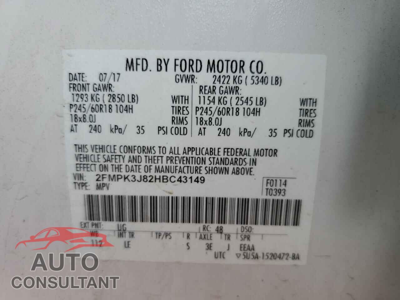 FORD EDGE 2017 - 2FMPK3J82HBC43149
