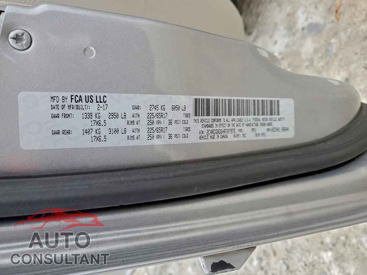 DODGE CARAVAN 2017 - 2C4RDGBG6HR707975