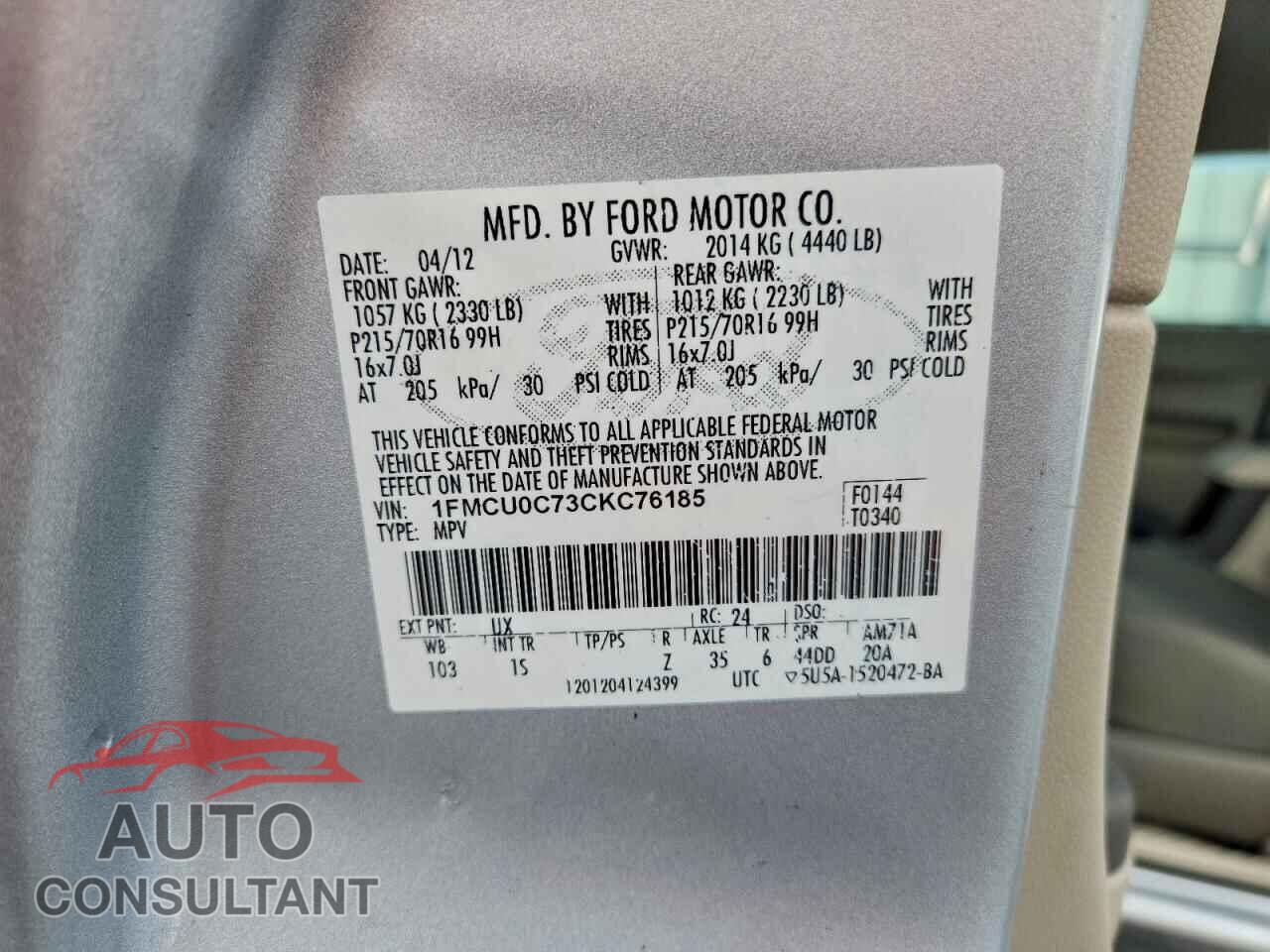 FORD ESCAPE 2012 - 1FMCU0C73CKC76185