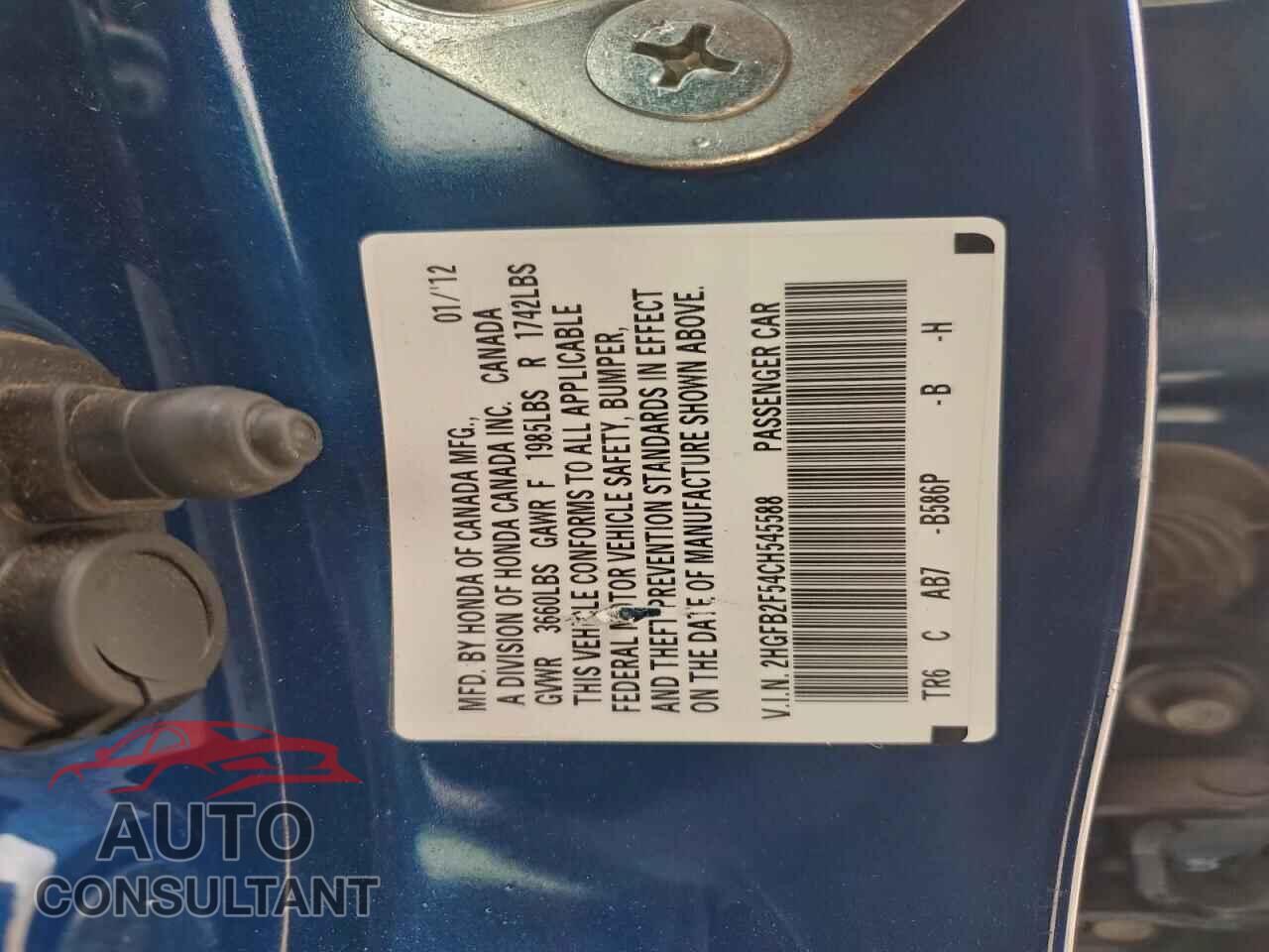 HONDA CIVIC 2012 - 2HGFB2F54CH545588