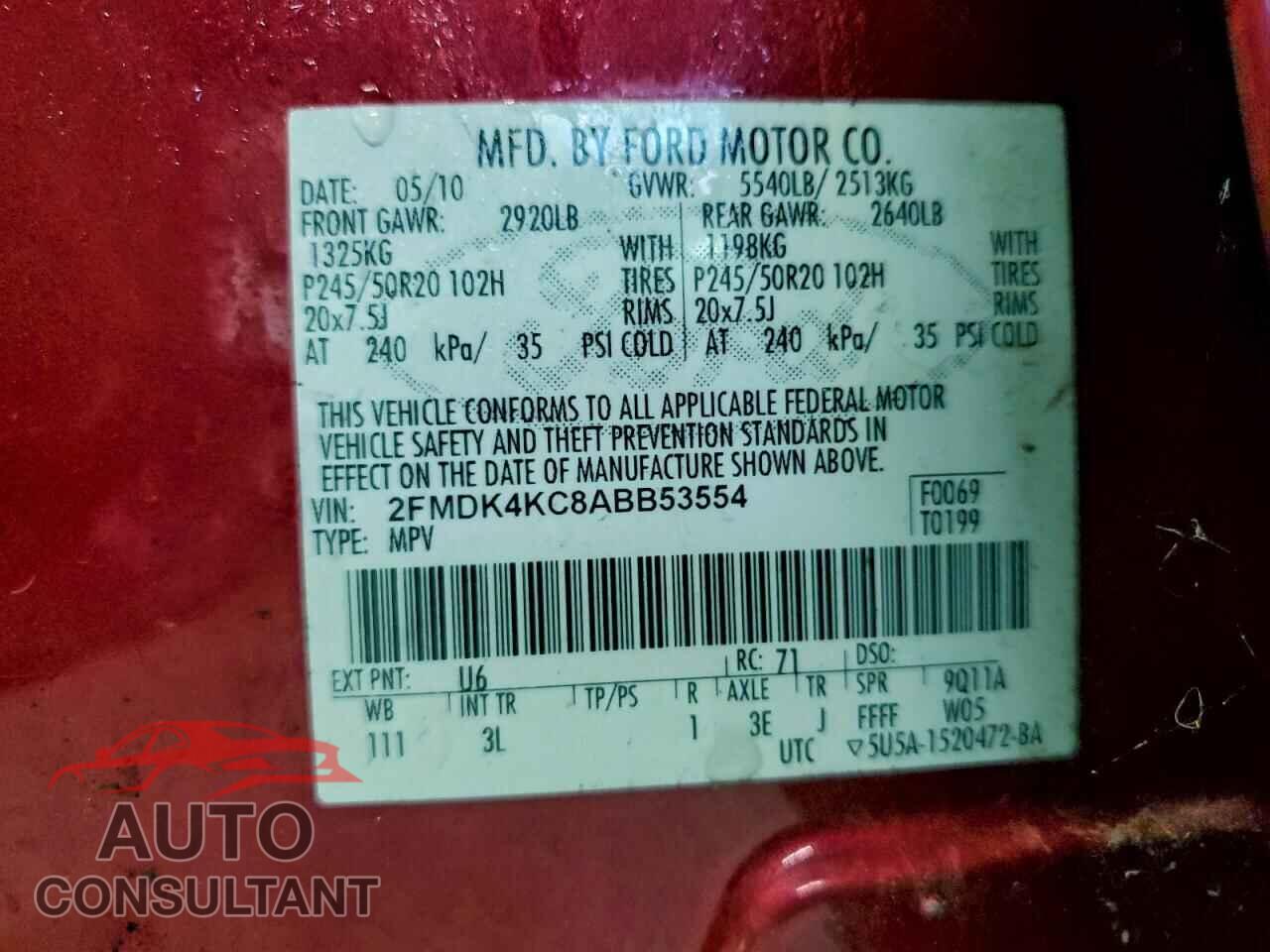 FORD EDGE 2010 - 2FMDK4KC8ABB53554