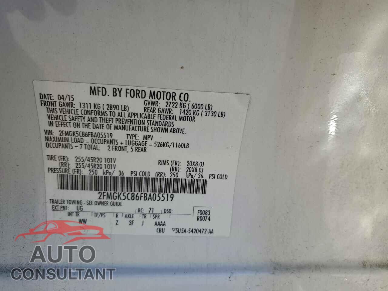 FORD FLEX 2015 - 2FMGK5C86FBA05519