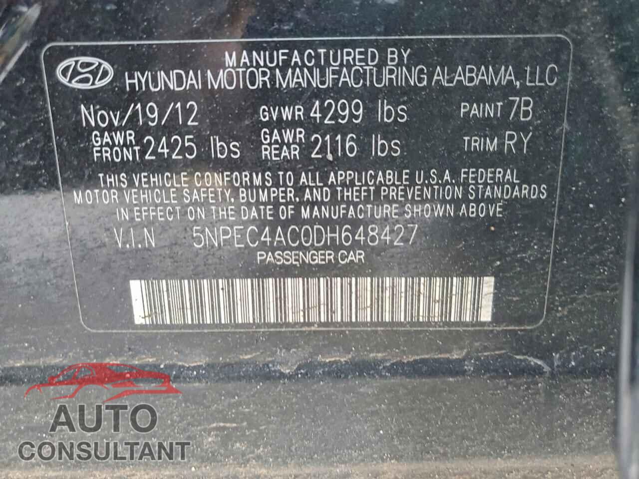 HYUNDAI SONATA 2013 - 5NPEC4AC0DH648427