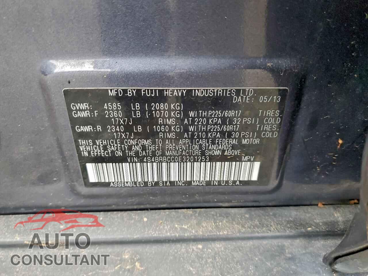 SUBARU OUTBACK 2014 - 4S4BRBCC0E3201253