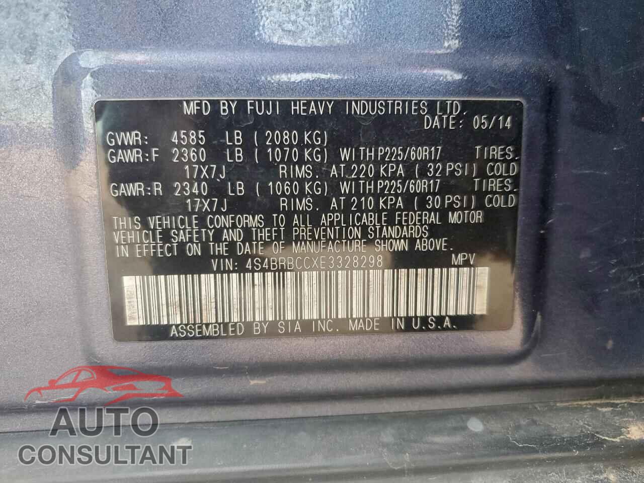 SUBARU OUTBACK 2014 - 4S4BRBCCXE3328298