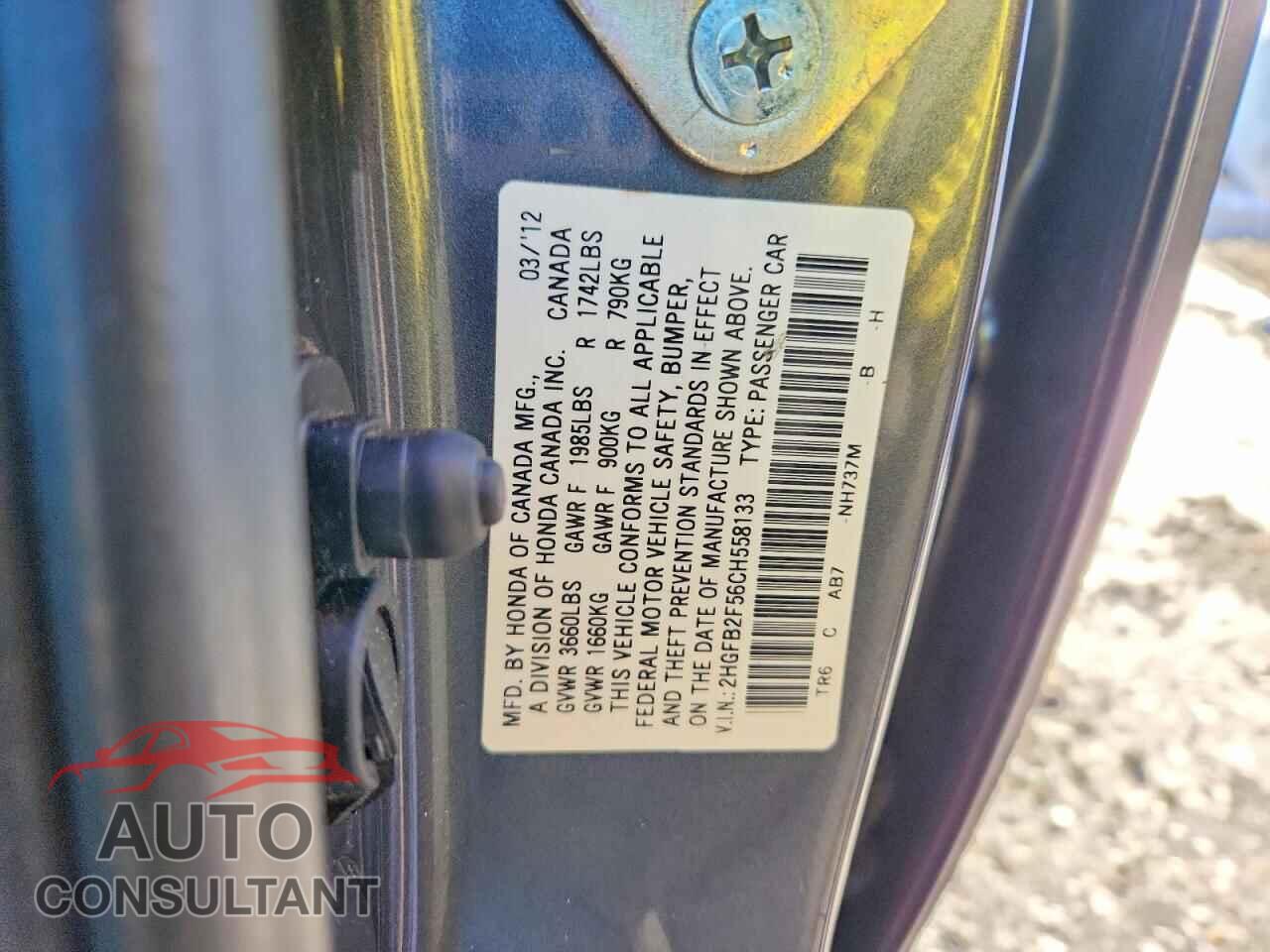 HONDA CIVIC 2012 - 2HGFB2F56CH558133