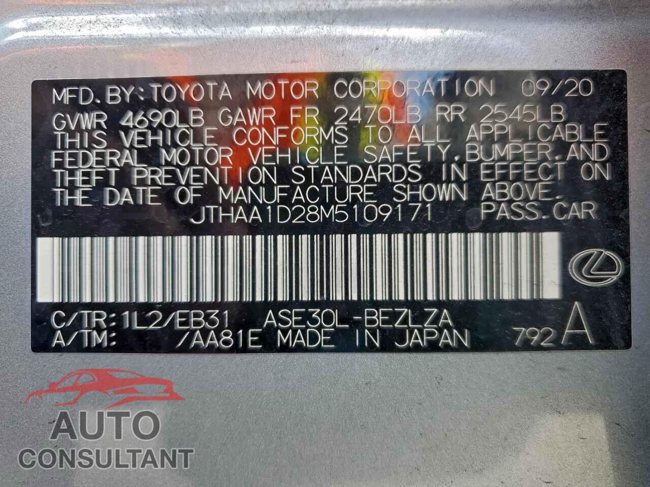 LEXUS IS 2021 - JTHAA1D28M5109171