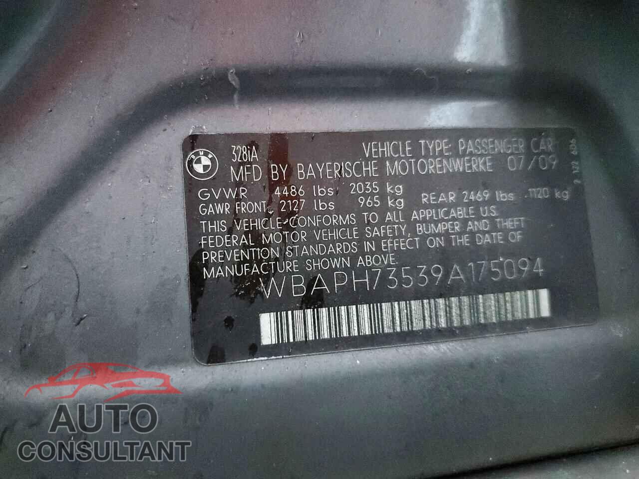 BMW 3 SERIES 2009 - WBAPH73539A175094