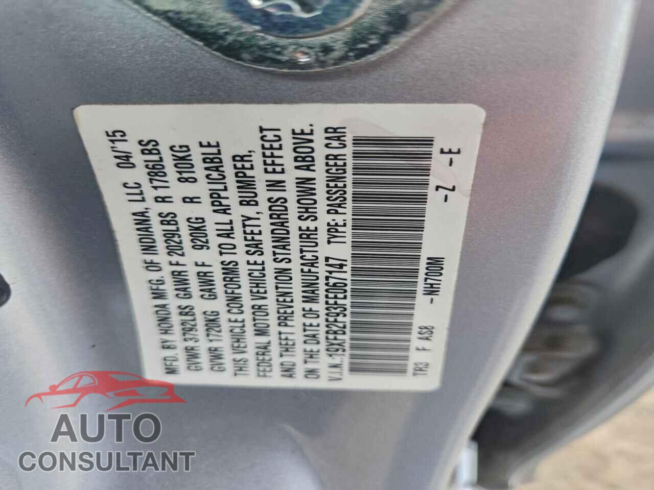 HONDA CIVIC 2015 - 19XFB2F93FE067147