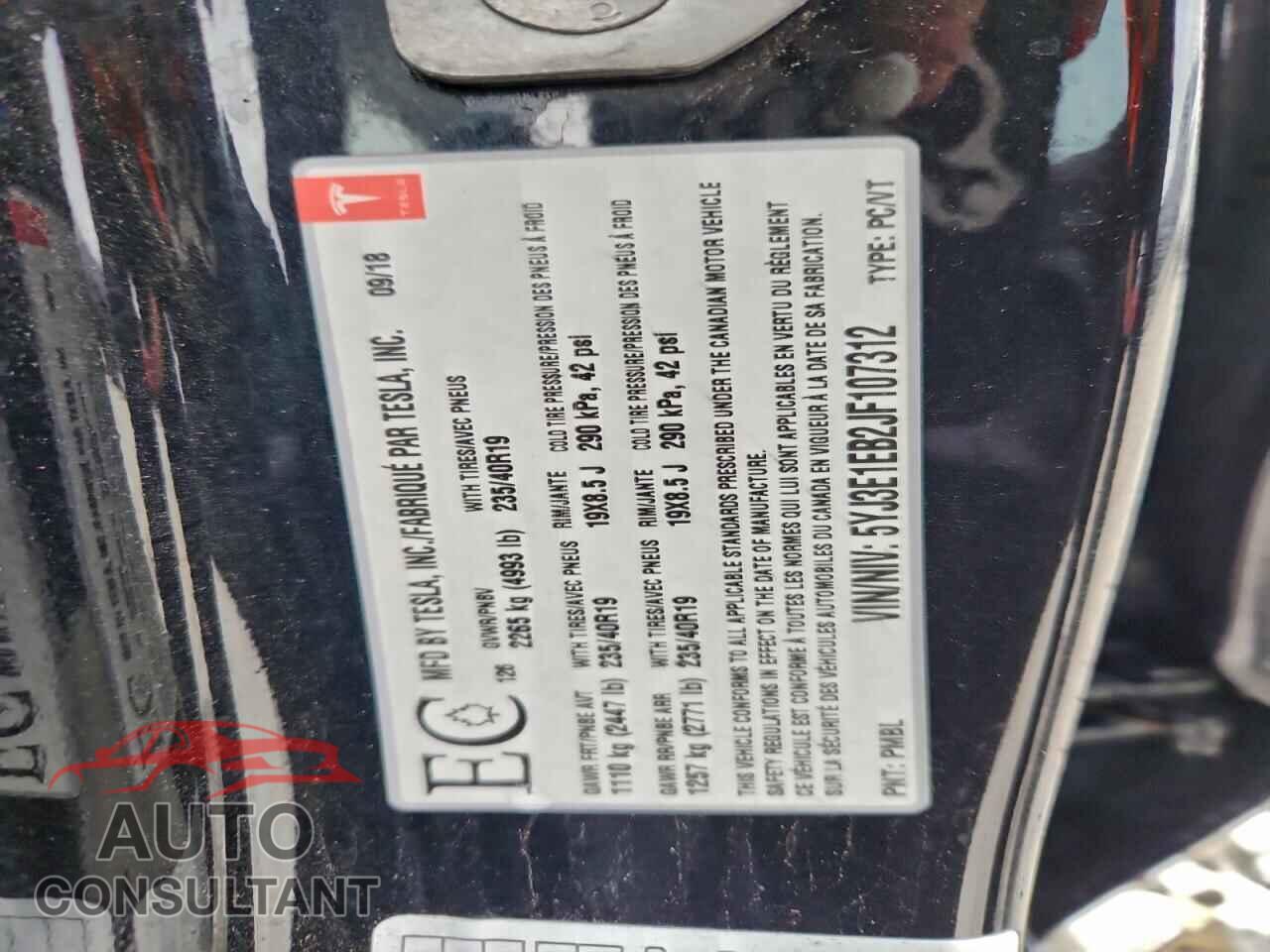 TESLA MODEL 3 2018 - 5YJ3E1EB2JF107312