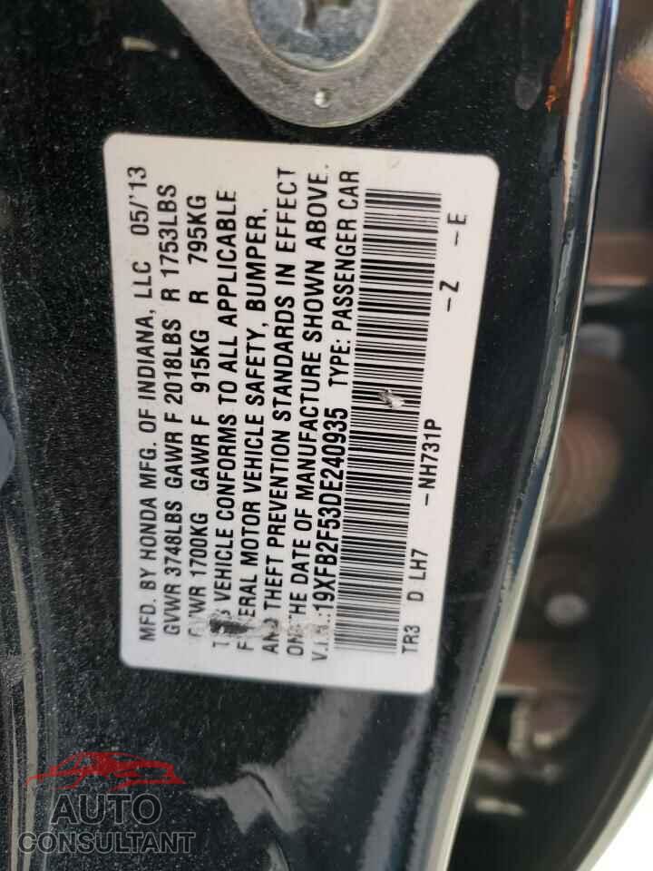 HONDA CIVIC 2013 - 19XFB2F53DE240935