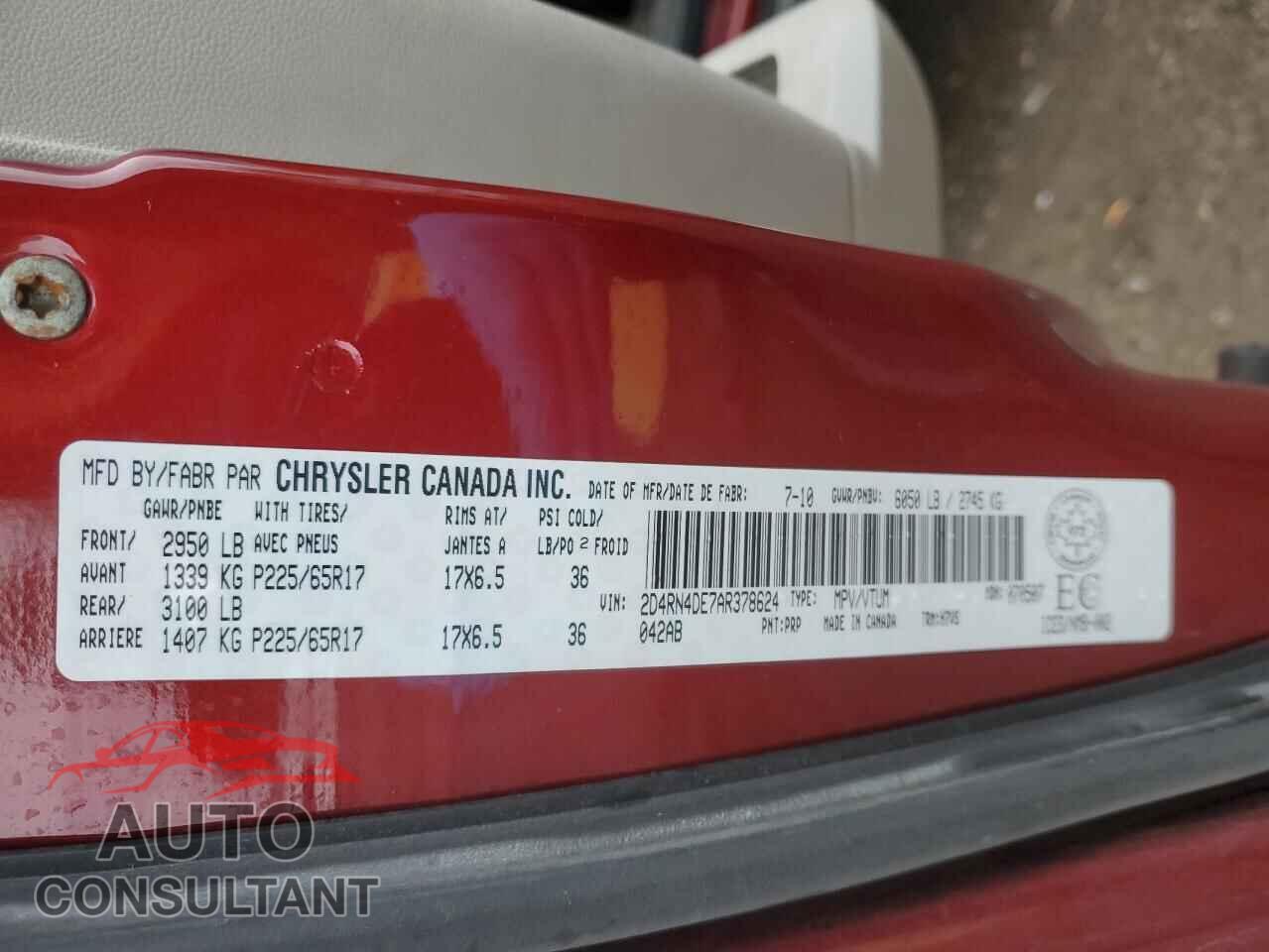 DODGE CARAVAN 2010 - 2D4RN4DE7AR378624