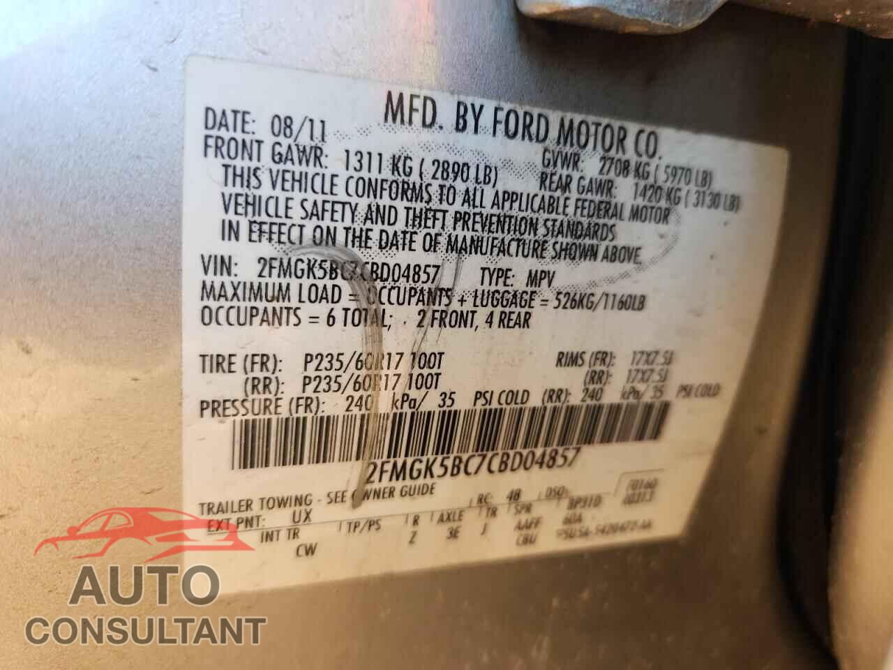 FORD FLEX 2012 - 2FMGK5BC7CBD04857
