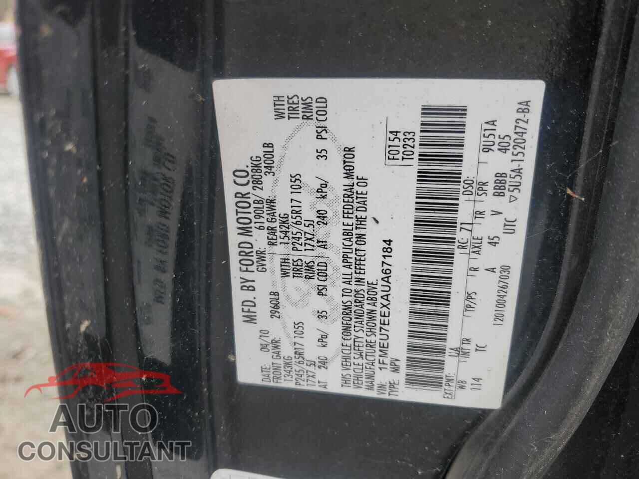 FORD EXPLORER 2010 - 1FMEU7EEXAUA67184