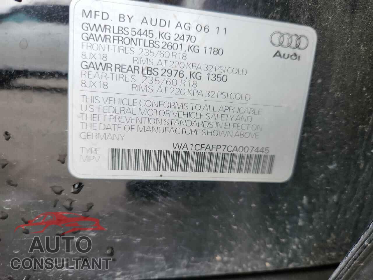 AUDI Q5 2012 - WA1CFAFP7CA007445