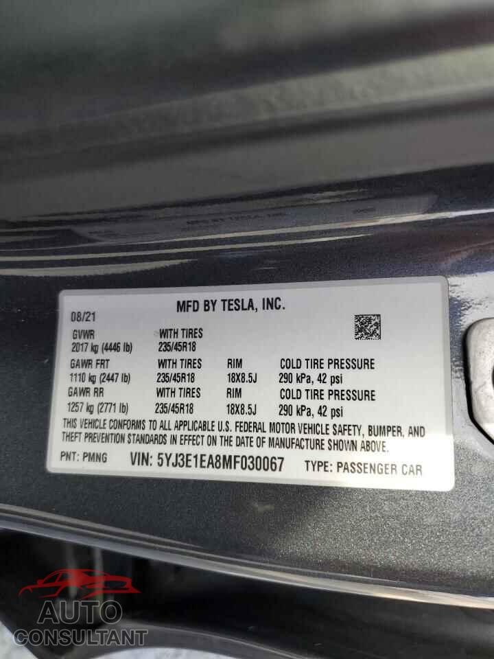 TESLA MODEL 3 2021 - 5YJ3E1EA8MF030067