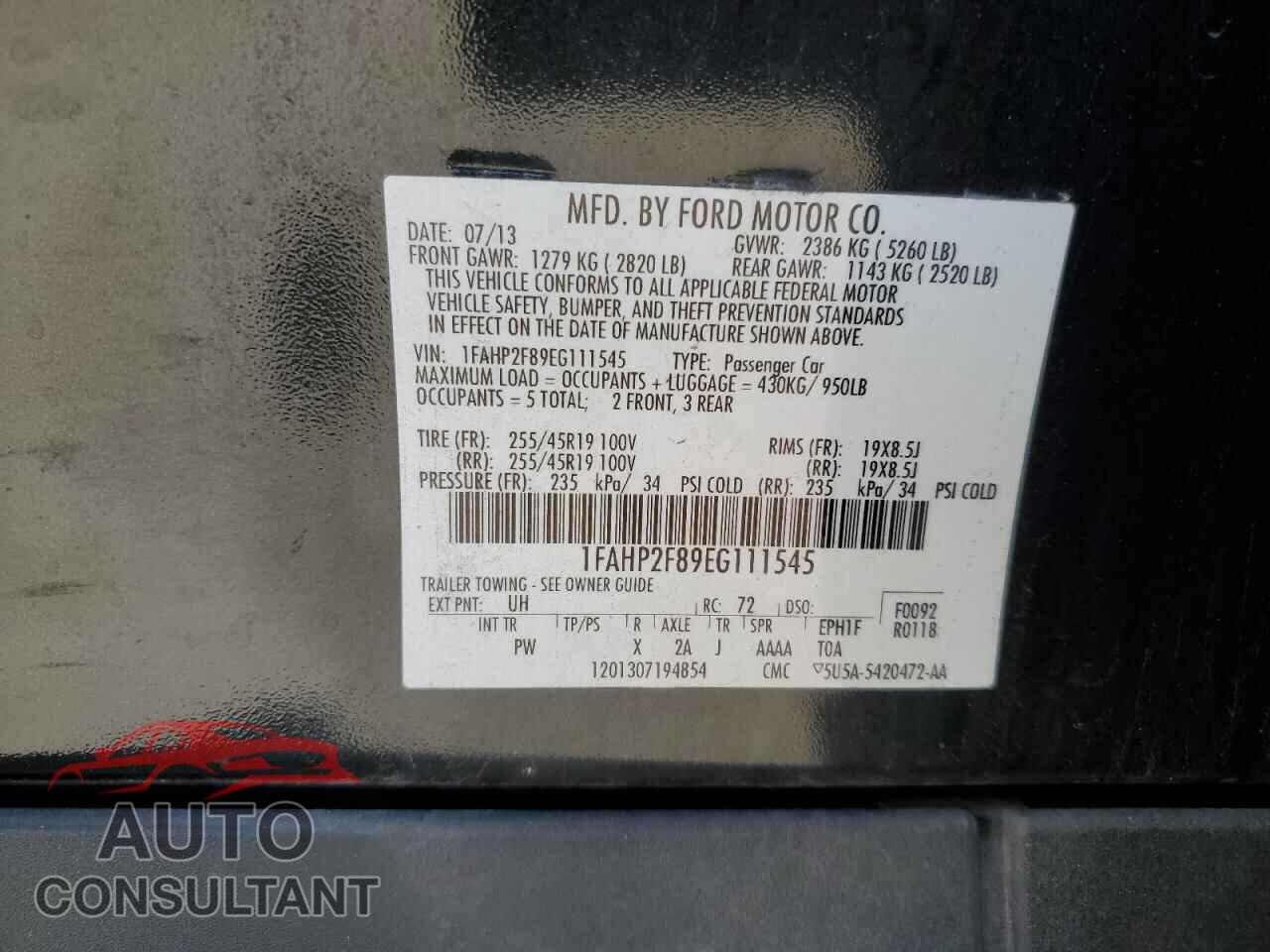 FORD TAURUS 2014 - 1FAHP2F89EG111545