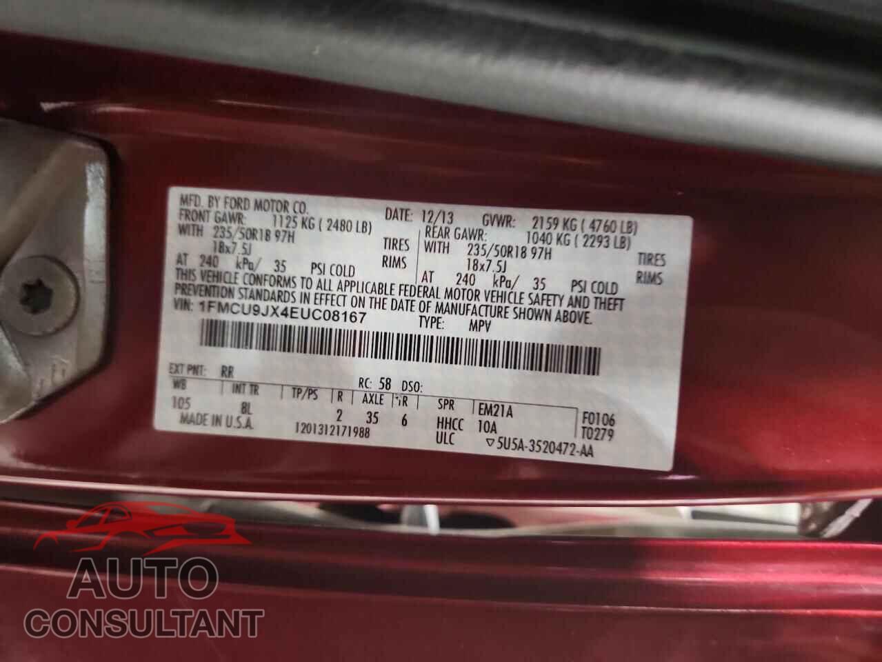 FORD ESCAPE 2014 - 1FMCU9JX4EUC08167