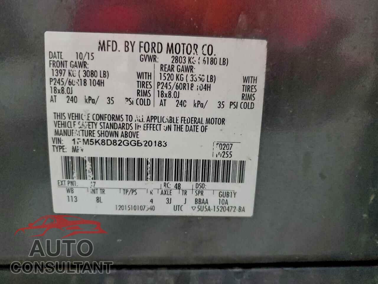 FORD EXPLORER 2016 - 1FM5K8D82GGB20183
