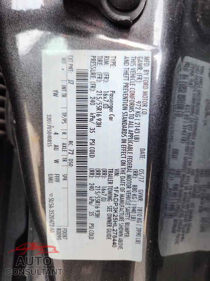 FORD FOCUS 2017 - 1FADP3K25HL278440