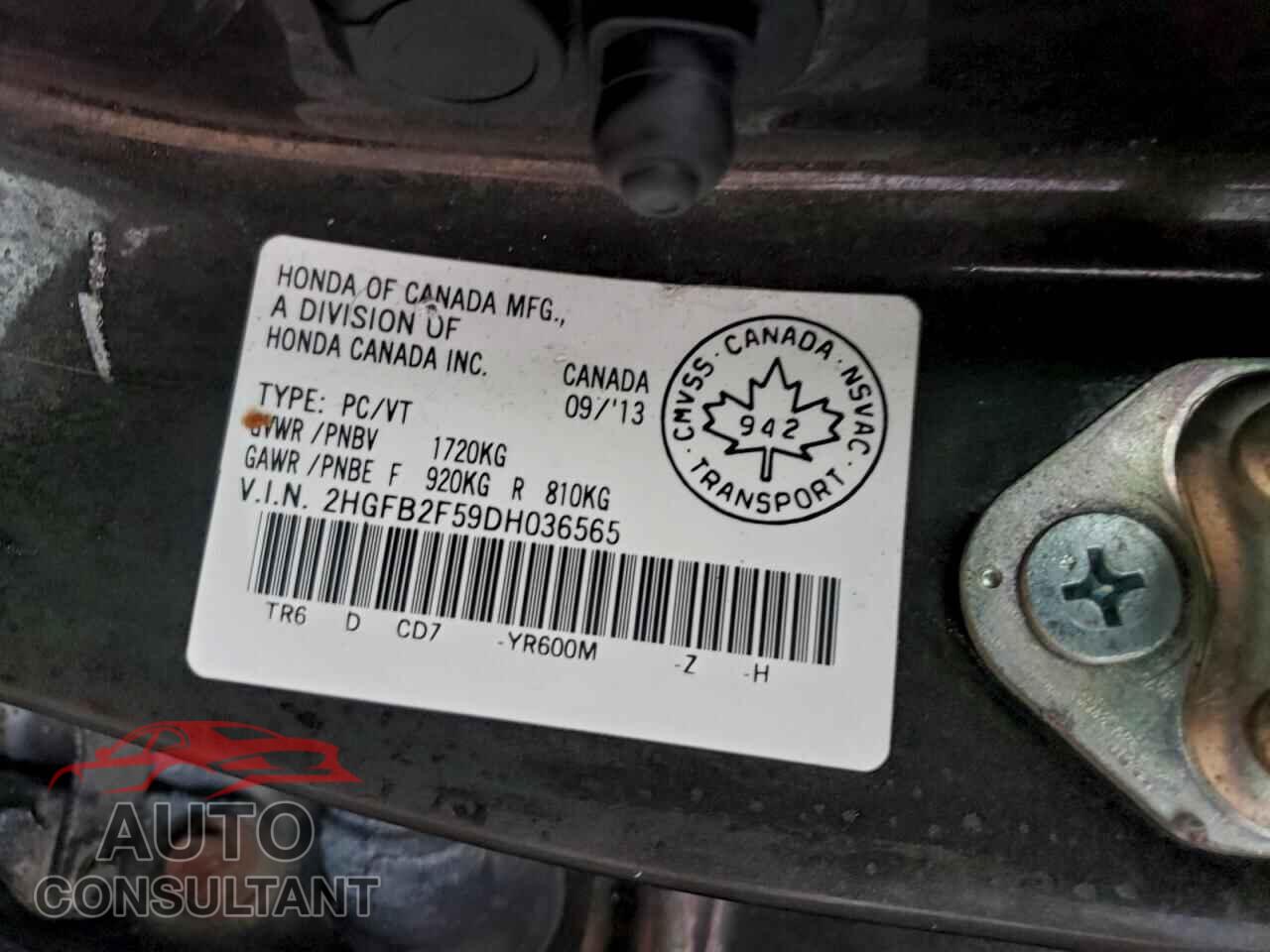 HONDA CIVIC 2013 - 2HGFB2F59DH036565