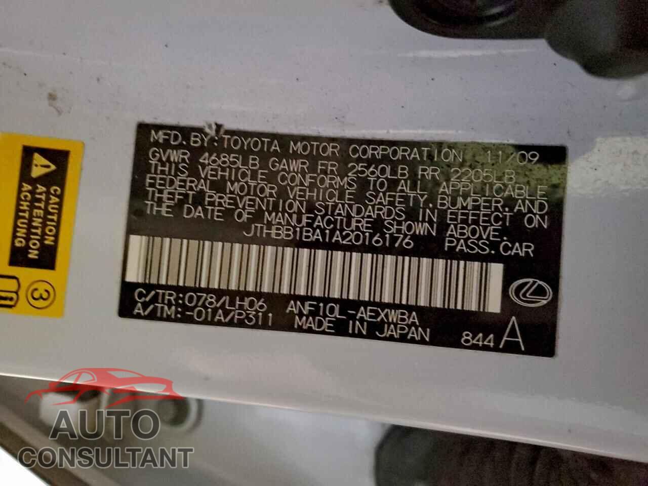 LEXUS HS 2010 - JTHBB1BA1A2016176