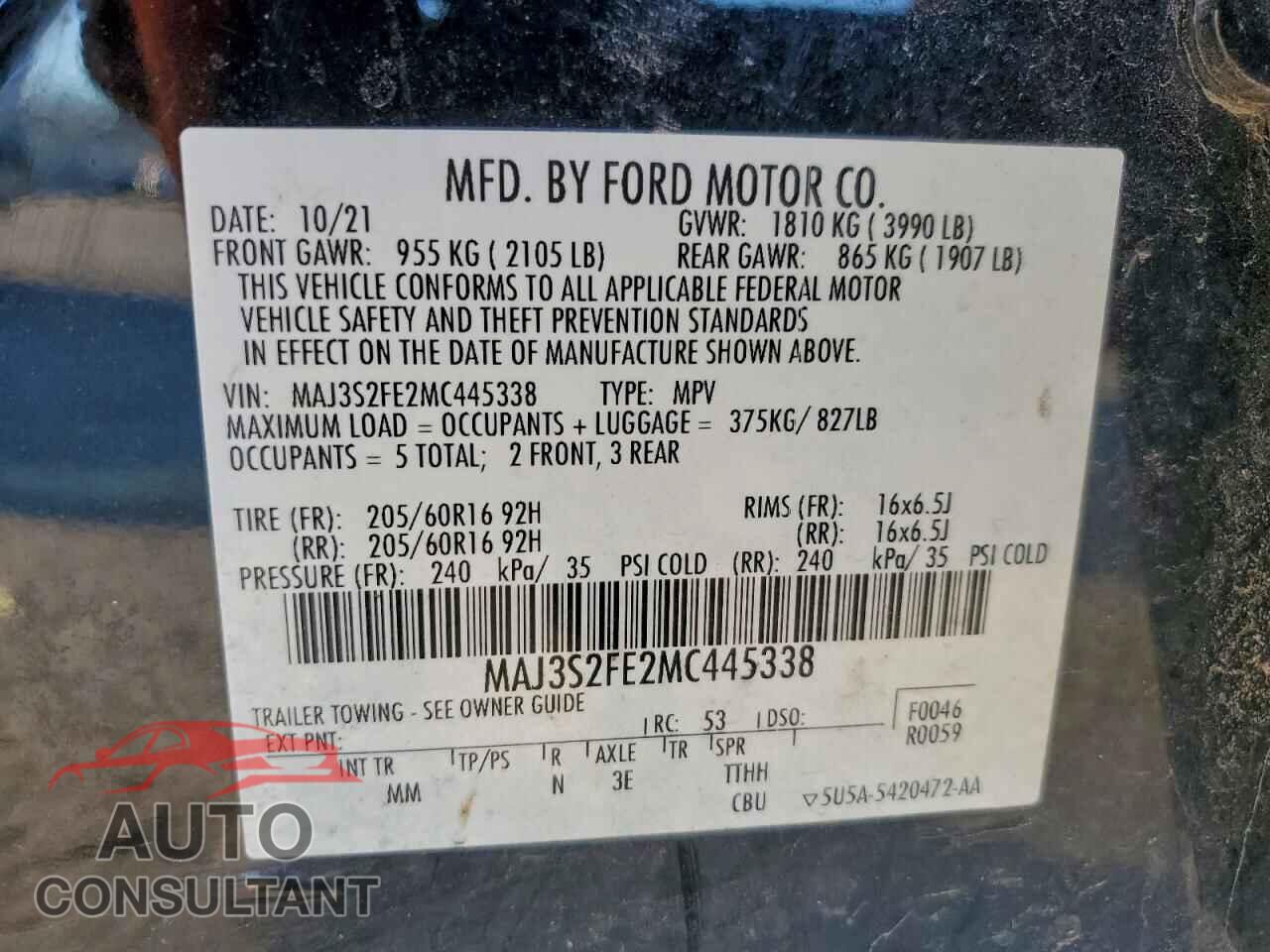 FORD ECOSPORT 2021 - MAJ3S2FE2MC445338