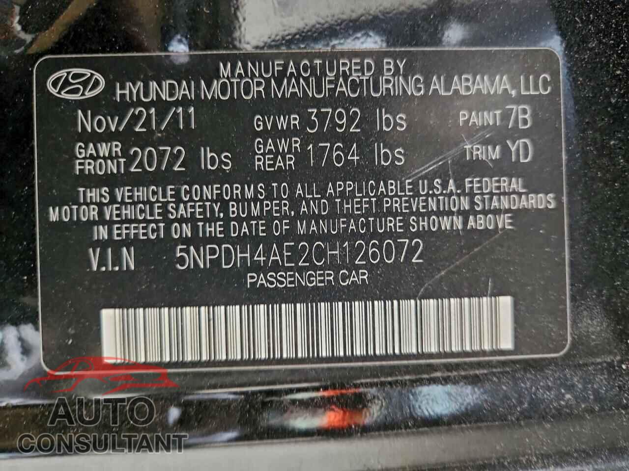 HYUNDAI ELANTRA 2012 - 5NPDH4AE2CH126072