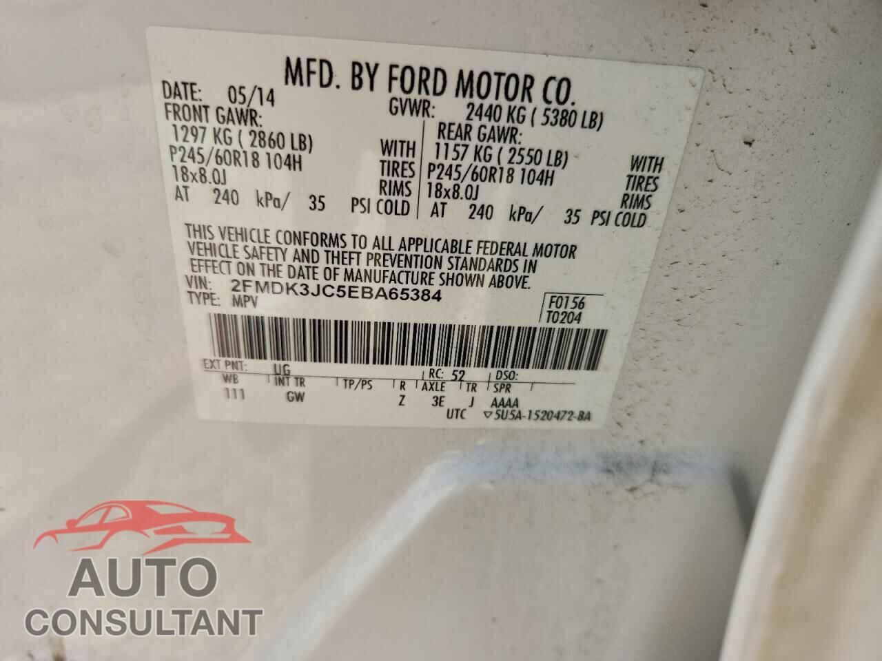 FORD EDGE 2014 - 2FMDK3JC5EBA65384