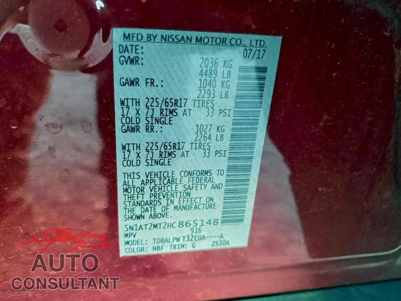 NISSAN ROGUE 2017 - 5N1AT2MT2HC865148
