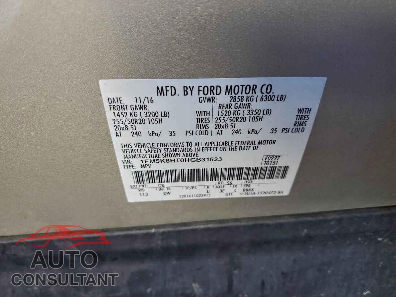 FORD EXPLORER 2017 - 1FM5K8HT0HGB31523