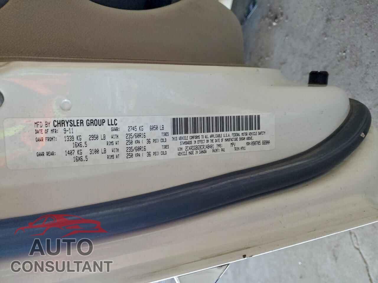 DODGE CARAVAN 2012 - 2C4RDGBG9CR148401