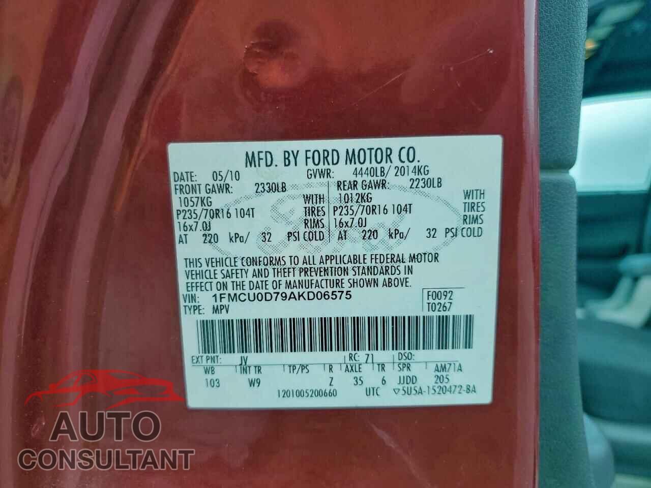 FORD ESCAPE 2010 - 1FMCU0D79AKD06575