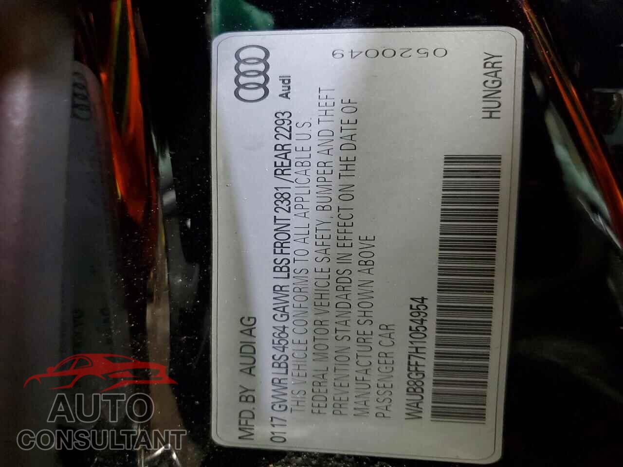 AUDI A3 2017 - WAUB8GFF7H1054954