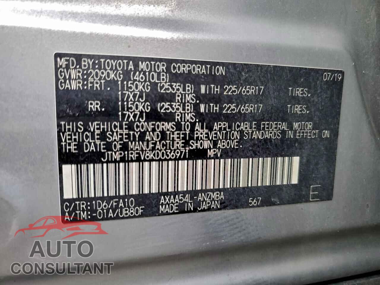TOYOTA RAV4 2019 - JTMP1RFV8KD036971