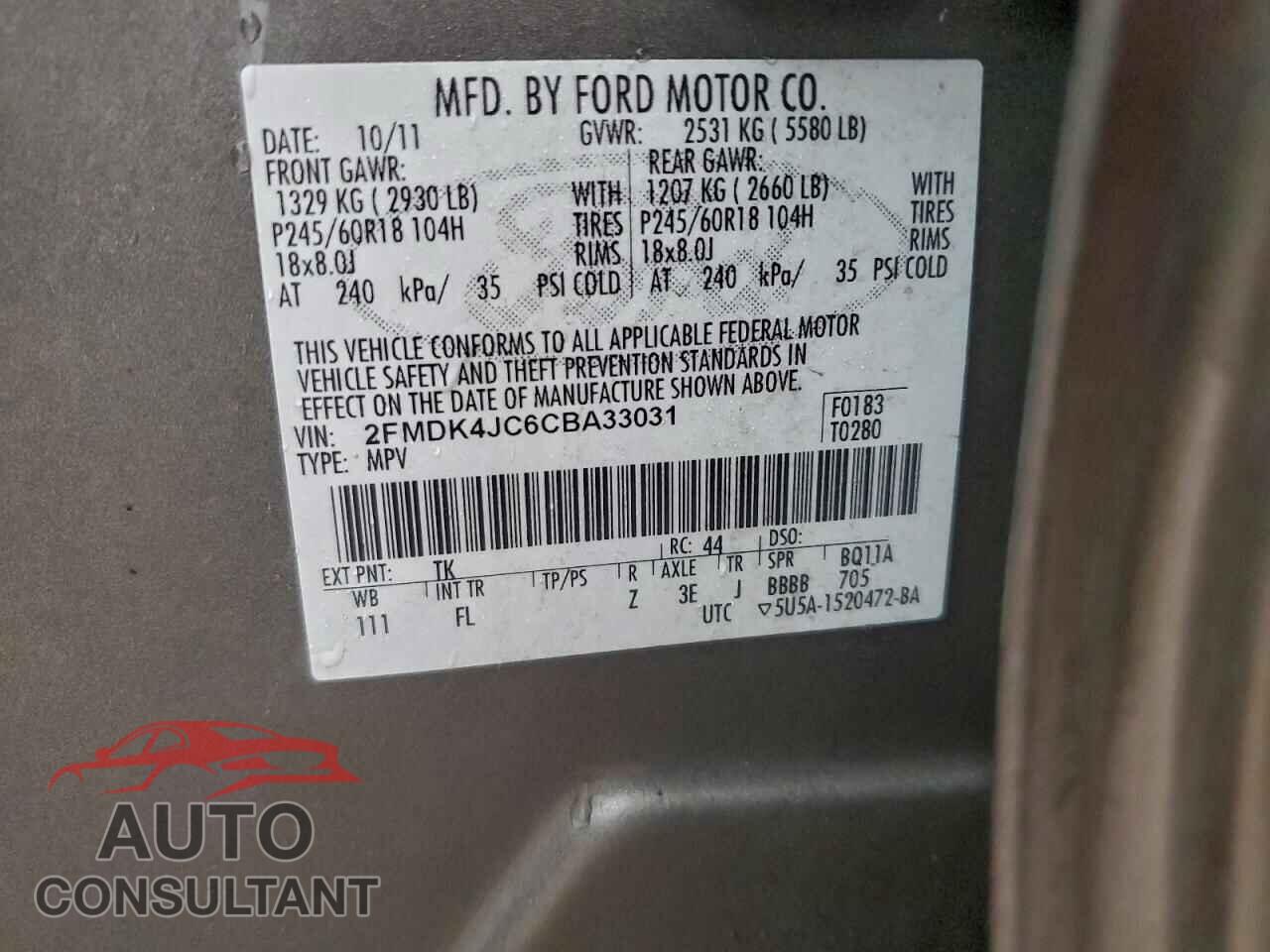 FORD EDGE 2012 - 2FMDK4JC6CBA33031