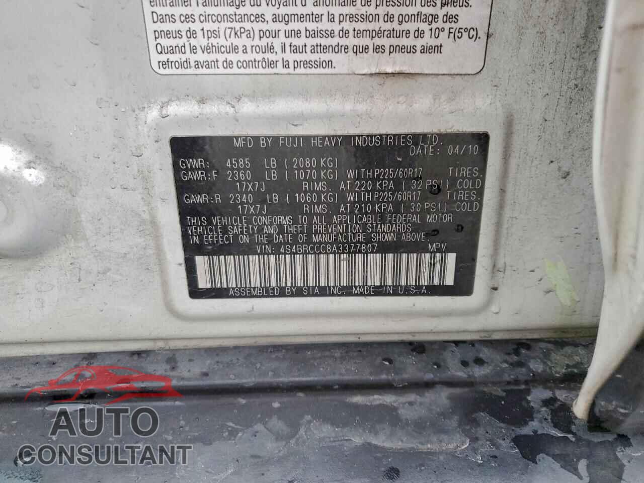 SUBARU OUTBACK 2010 - 4S4BRCCC8A3377807