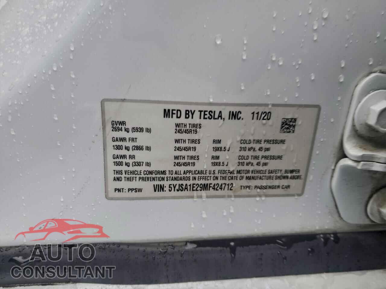 TESLA MODEL S 2021 - 5YJSA1E29MF424712