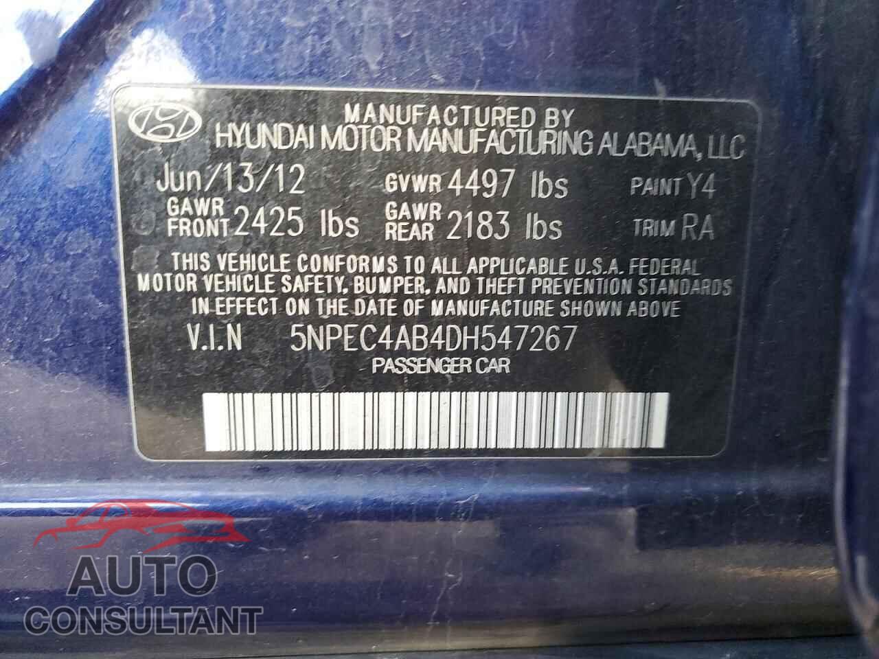 HYUNDAI SONATA 2013 - 5NPEC4AB4DH547267