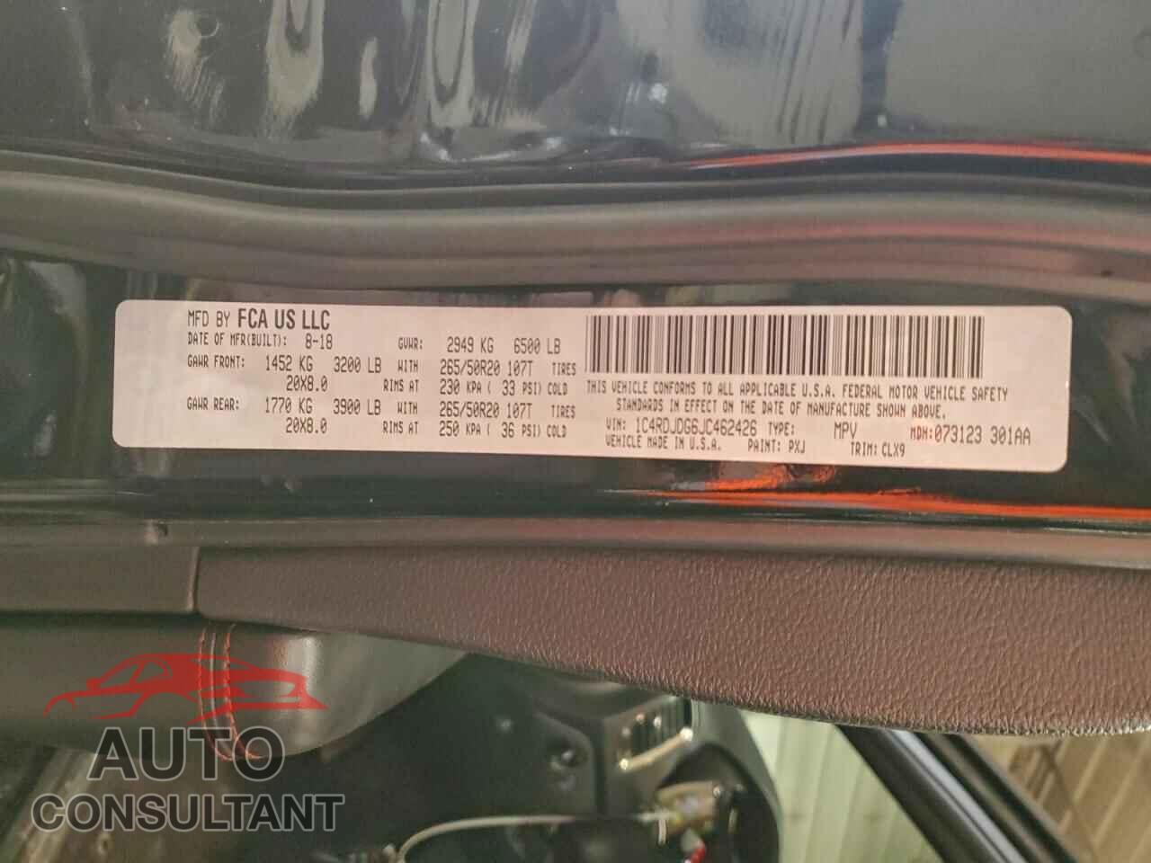 DODGE DURANGO 2018 - 1C4RDJDG6JC462426